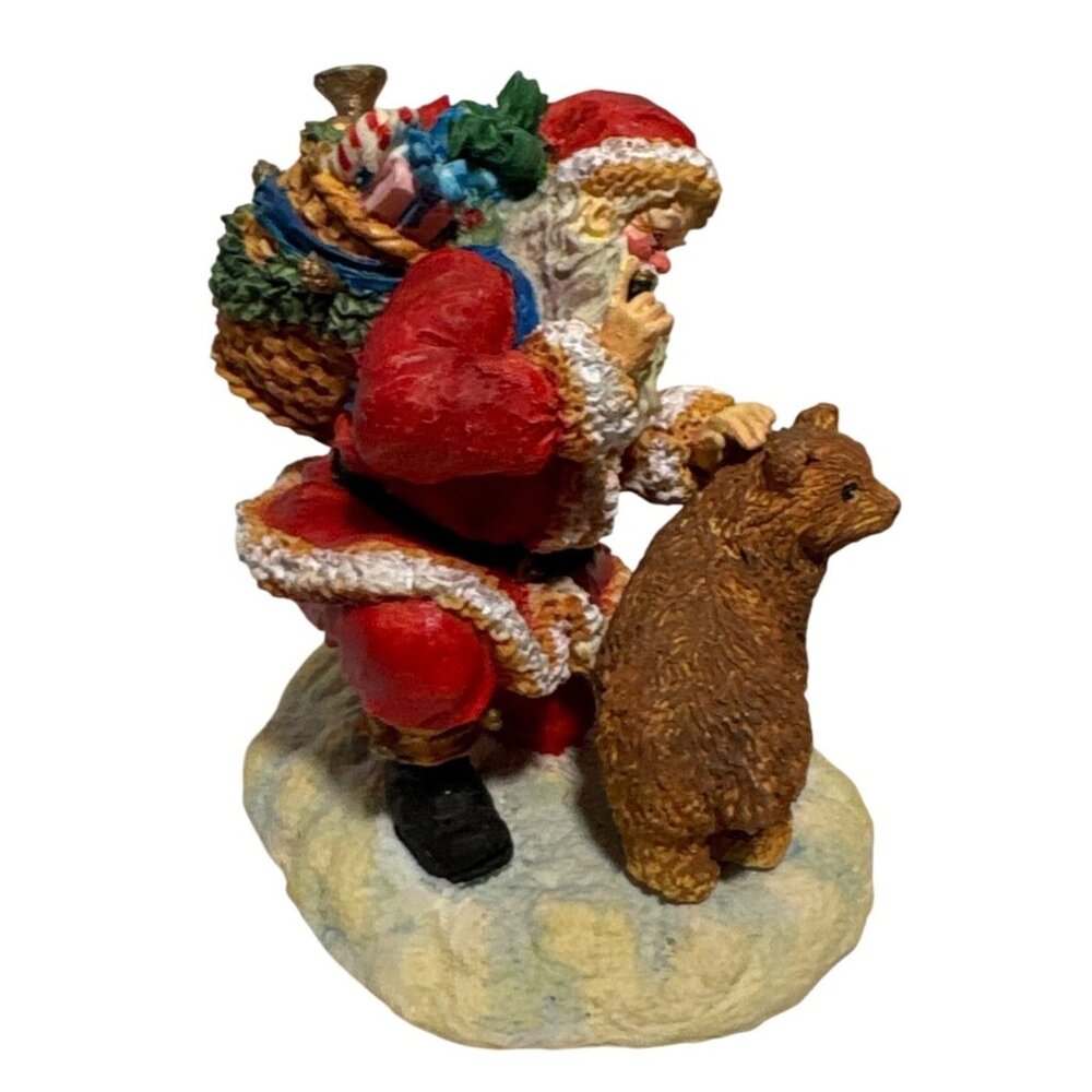 Enesco Santa Figurine Petting Bear Gift Bag Hand Painted 3.5" Holiday Decor 1993